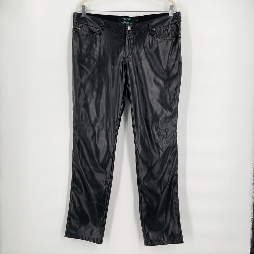 Tripp NYC Black Faux Leather Pants Cross Pockets Women’s Size 13